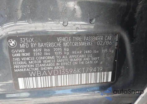 2006 BMW 325Xi from USA, damaged, VIN WBAVD13596KT79419
